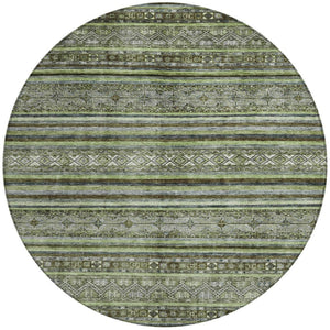HomeRoots 5' Olive Green Gray Fern Southwestern Area Rug - Stylish, Washable, Durable for Indoor & Outdoor Use 8' Round 615970