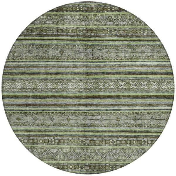 HomeRoots 5' Olive Green Gray Fern Southwestern Area Rug - Stylish, Washable, Durable for Indoor & Outdoor Use 8' Round 615970