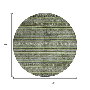 HomeRoots 5' Olive Green Gray Fern Southwestern Area Rug - Stylish, Washable, Durable for Indoor & Outdoor Use 8' Round 615970