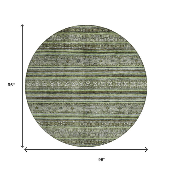 HomeRoots 5' Olive Green Gray Fern Southwestern Area Rug - Stylish, Washable, Durable for Indoor & Outdoor Use 8' Round 615970