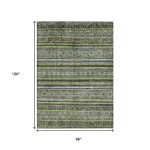 HomeRoots 5' Olive Green Gray Fern Southwestern Area Rug - Stylish, Washable, Durable for Indoor & Outdoor Use 8' X 10' 615971