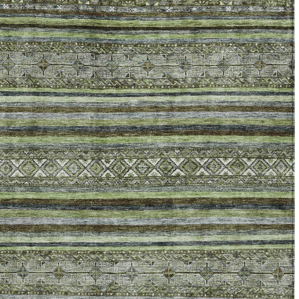 HomeRoots 5' Olive Green Gray Fern Southwestern Area Rug - Stylish, Washable, Durable for Indoor & Outdoor Use 8' X 10' 615971
