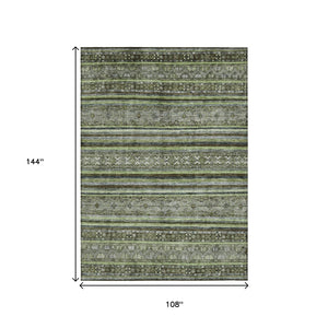 HomeRoots 5' Olive Green Gray Fern Southwestern Area Rug - Stylish, Washable, Durable for Indoor & Outdoor Use 9' X 12' 615972
