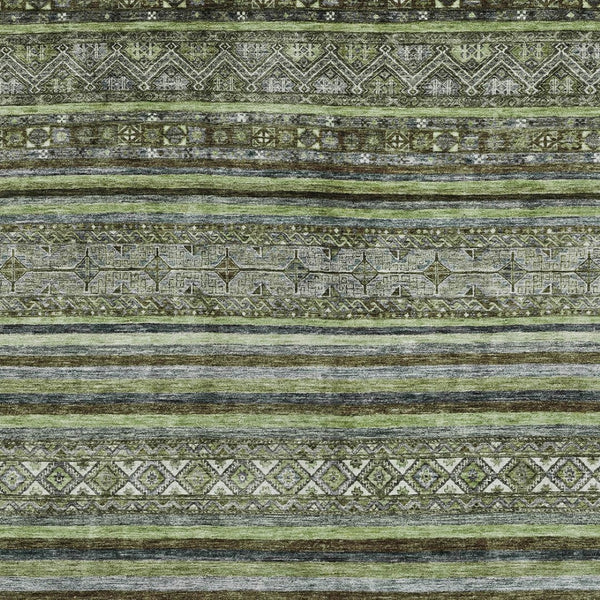 HomeRoots 5' Olive Green Gray Fern Southwestern Area Rug - Stylish, Washable, Durable for Indoor & Outdoor Use 9' X 12' 615972