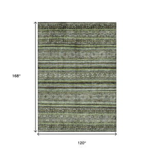 HomeRoots 5' Olive Green Gray Fern Southwestern Area Rug - Stylish, Washable, Durable for Indoor & Outdoor Use 10' X 14' 615973