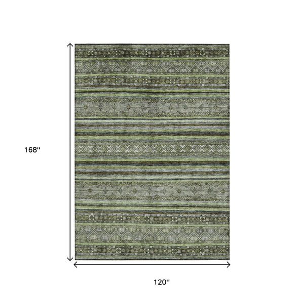 HomeRoots 5' Olive Green Gray Fern Southwestern Area Rug - Stylish, Washable, Durable for Indoor & Outdoor Use 10' X 14' 615973