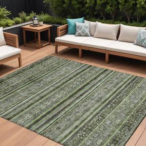 HomeRoots 5' Olive Green Gray Fern Southwestern Area Rug - Stylish, Washable, Durable for Indoor & Outdoor Use 10' X 14' 615973