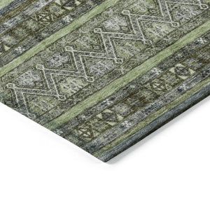 HomeRoots 5' Olive Green Gray Fern Southwestern Area Rug - Stylish, Washable, Durable for Indoor & Outdoor Use 10' X 14' 615973