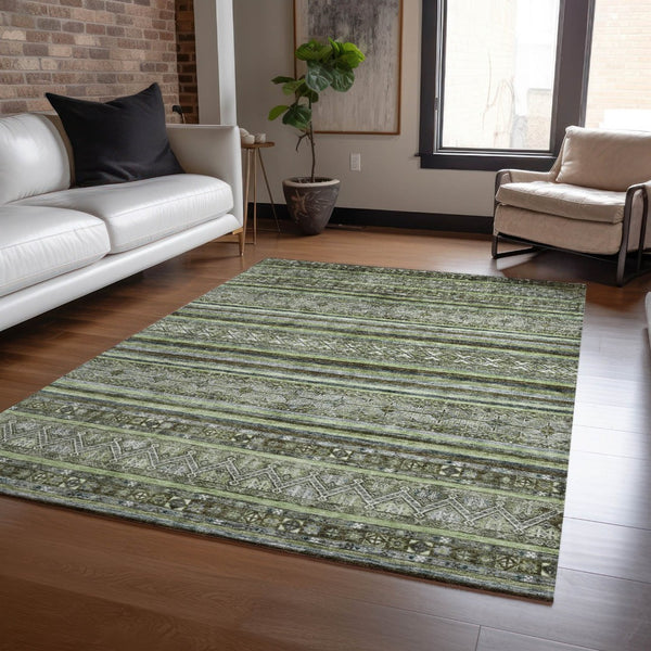 HomeRoots 5' Olive Green Gray Fern Southwestern Area Rug - Stylish, Washable, Durable for Indoor & Outdoor Use 10' X 14' 615973
