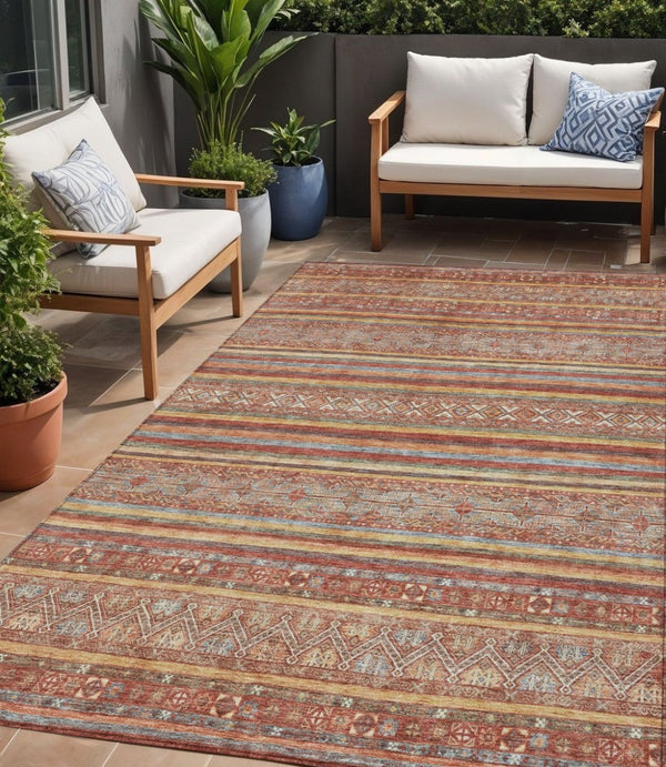 HomeRoots 5' Southwestern Area Rug in Rust, Gold & Silver – Durable, Washable, Stylish for Indoor & Outdoor Use 5' X 8' 615975