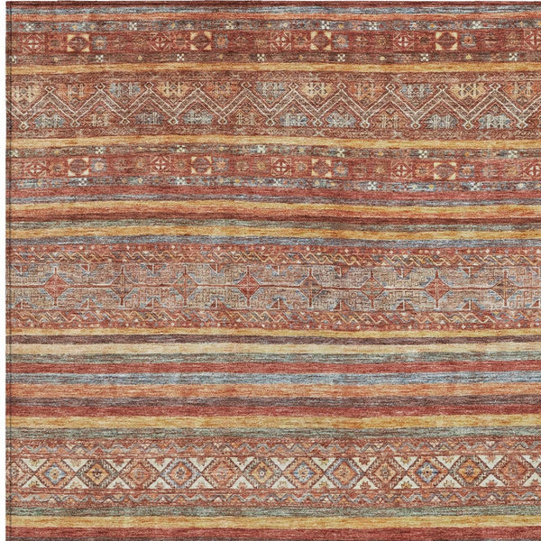 HomeRoots 5' Southwestern Area Rug in Rust, Gold & Silver – Durable, Washable, Stylish for Indoor & Outdoor Use 5' X 8' 615975