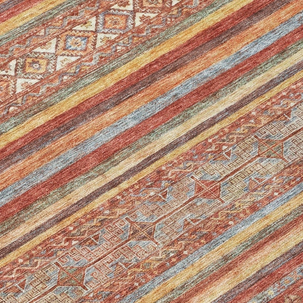HomeRoots 5' Southwestern Area Rug in Rust, Gold & Silver – Durable, Washable, Stylish for Indoor & Outdoor Use 5' X 8' 615975