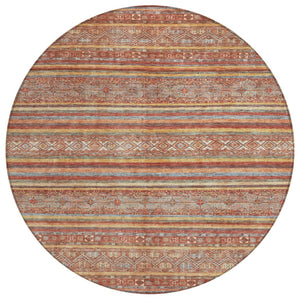 HomeRoots 5' Southwestern Area Rug in Rust, Gold & Silver – Durable, Washable, Stylish for Indoor & Outdoor Use 8' Round 615976