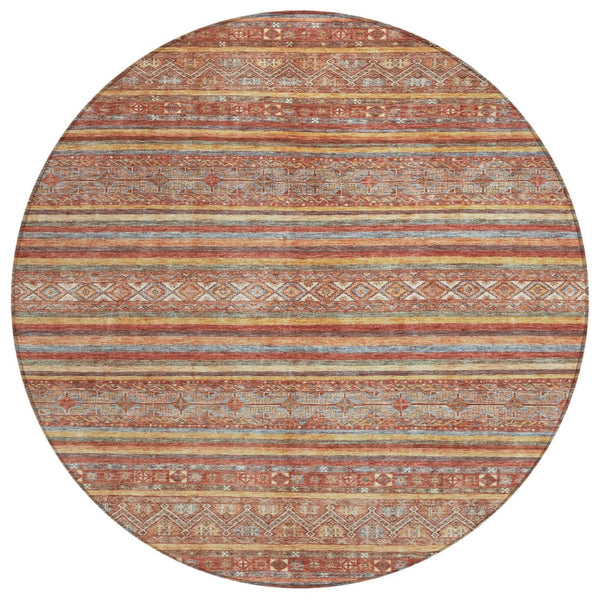 HomeRoots 5' Southwestern Area Rug in Rust, Gold & Silver – Durable, Washable, Stylish for Indoor & Outdoor Use 8' Round 615976