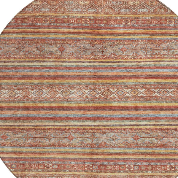 HomeRoots 5' Southwestern Area Rug in Rust, Gold & Silver – Durable, Washable, Stylish for Indoor & Outdoor Use 8' Round 615976