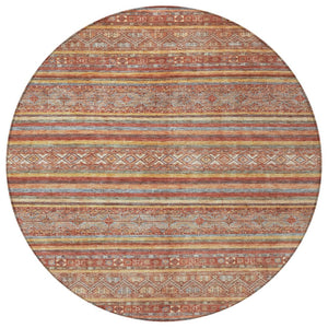 HomeRoots 5' Southwestern Area Rug in Rust, Gold & Silver – Durable, Washable, Stylish for Indoor & Outdoor Use 8' Round 615976