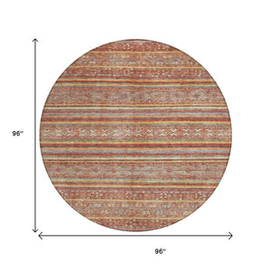 HomeRoots 5' Southwestern Area Rug in Rust, Gold & Silver – Durable, Washable, Stylish for Indoor & Outdoor Use 8' Round 615976