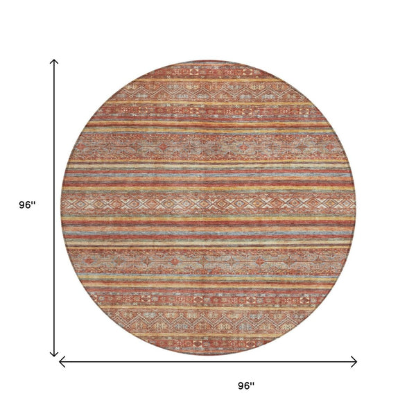 HomeRoots 5' Southwestern Area Rug in Rust, Gold & Silver – Durable, Washable, Stylish for Indoor & Outdoor Use 8' Round 615976