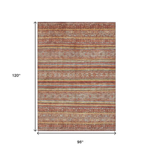 HomeRoots 5' Southwestern Area Rug in Rust, Gold & Silver – Durable, Washable, Stylish for Indoor & Outdoor Use 8' X 10' 615977