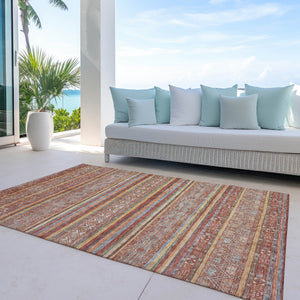 HomeRoots 5' Southwestern Area Rug in Rust, Gold & Silver – Durable, Washable, Stylish for Indoor & Outdoor Use 8' X 10' 615977