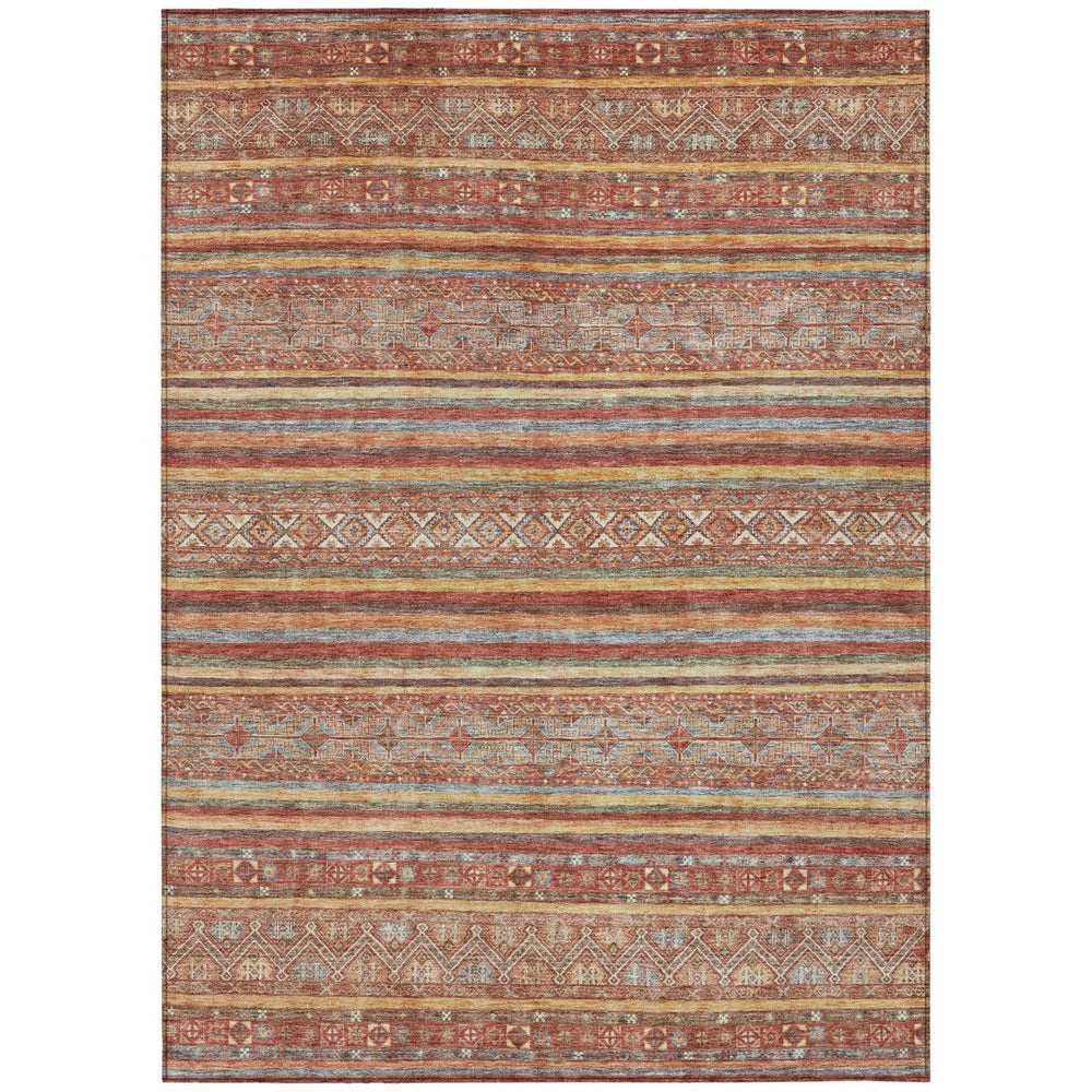 HomeRoots 5' Southwestern Area Rug in Rust, Gold & Silver – Durable, Washable, Stylish for Indoor & Outdoor Use 8' X 10' 615977