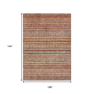 HomeRoots 5' Southwestern Area Rug in Rust, Gold & Silver – Durable, Washable, Stylish for Indoor & Outdoor Use 9' X 12' 615978