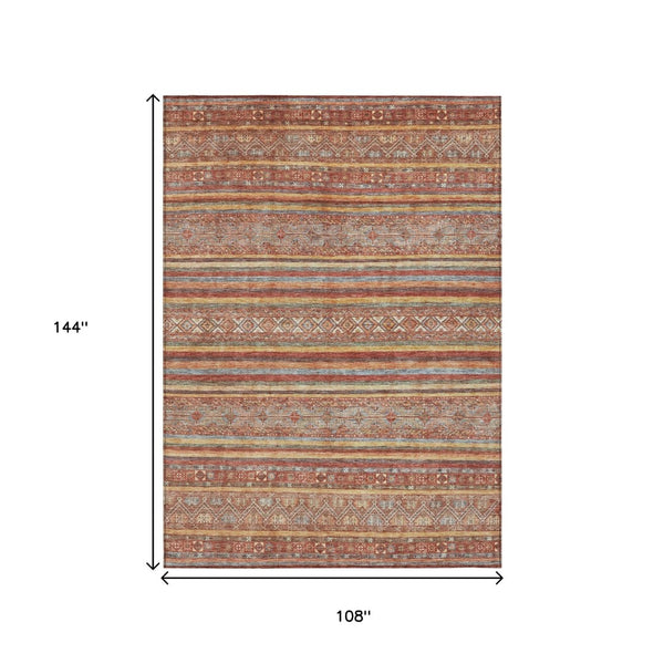 HomeRoots 5' Southwestern Area Rug in Rust, Gold & Silver – Durable, Washable, Stylish for Indoor & Outdoor Use 9' X 12' 615978
