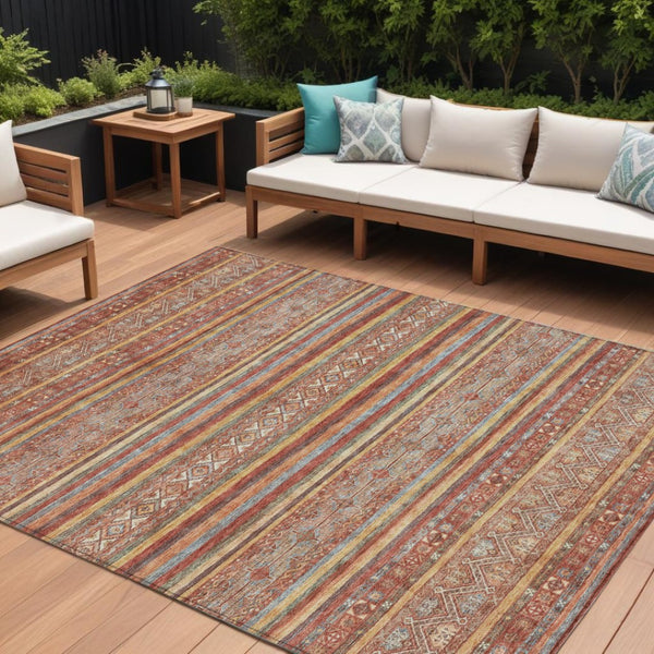 HomeRoots 5' Southwestern Area Rug in Rust, Gold & Silver – Durable, Washable, Stylish for Indoor & Outdoor Use 9' X 12' 615978