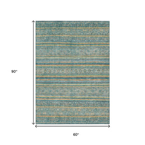 HomeRoots 5' Southwestern Washable Indoor Outdoor Rug in Teal Blue, Gold, and Taupe - Durable, Stylish Comfort 5' X 8' 615981