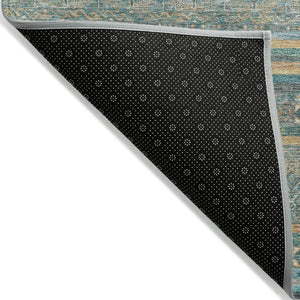 HomeRoots 5' Southwestern Washable Indoor Outdoor Rug in Teal Blue, Gold, and Taupe - Durable, Stylish Comfort 5' X 8' 615981