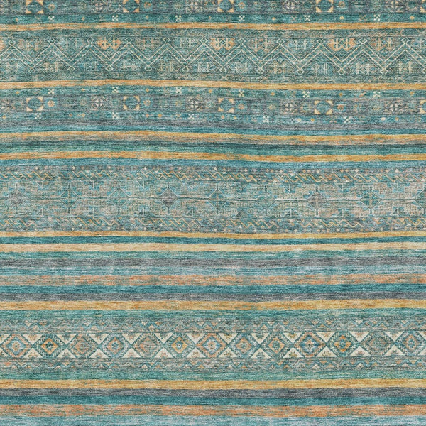 HomeRoots 5' Southwestern Washable Indoor Outdoor Rug in Teal Blue, Gold, and Taupe - Durable, Stylish Comfort 5' X 8' 615981
