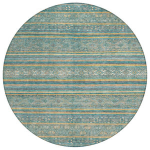 HomeRoots 5' Southwestern Washable Indoor Outdoor Rug in Teal Blue, Gold, and Taupe - Durable, Stylish Comfort 8' Round 615982