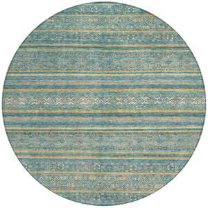 HomeRoots 5' Southwestern Washable Indoor Outdoor Rug in Teal Blue, Gold, and Taupe - Durable, Stylish Comfort 8' Round 615982
