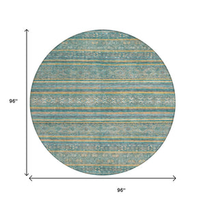 HomeRoots 5' Southwestern Washable Indoor Outdoor Rug in Teal Blue, Gold, and Taupe - Durable, Stylish Comfort 8' Round 615982