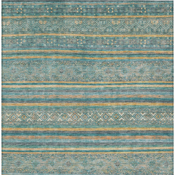 HomeRoots 5' Southwestern Washable Indoor Outdoor Rug in Teal Blue, Gold, and Taupe - Durable, Stylish Comfort 8' X 10' 615983