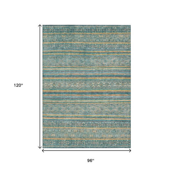 HomeRoots 5' Southwestern Washable Indoor Outdoor Rug in Teal Blue, Gold, and Taupe - Durable, Stylish Comfort 8' X 10' 615983