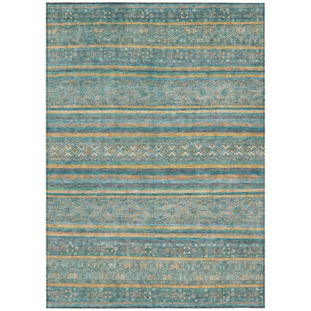 HomeRoots 5' Southwestern Washable Indoor Outdoor Rug in Teal Blue, Gold, and Taupe - Durable, Stylish Comfort 8' X 10' 615983