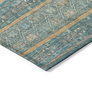 HomeRoots 5' Southwestern Washable Indoor Outdoor Rug in Teal Blue, Gold, and Taupe - Durable, Stylish Comfort 8' X 10' 615983