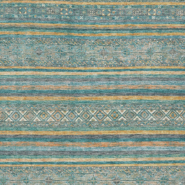 HomeRoots 5' Southwestern Washable Indoor Outdoor Rug in Teal Blue, Gold, and Taupe - Durable, Stylish Comfort 8' X 10' 615983