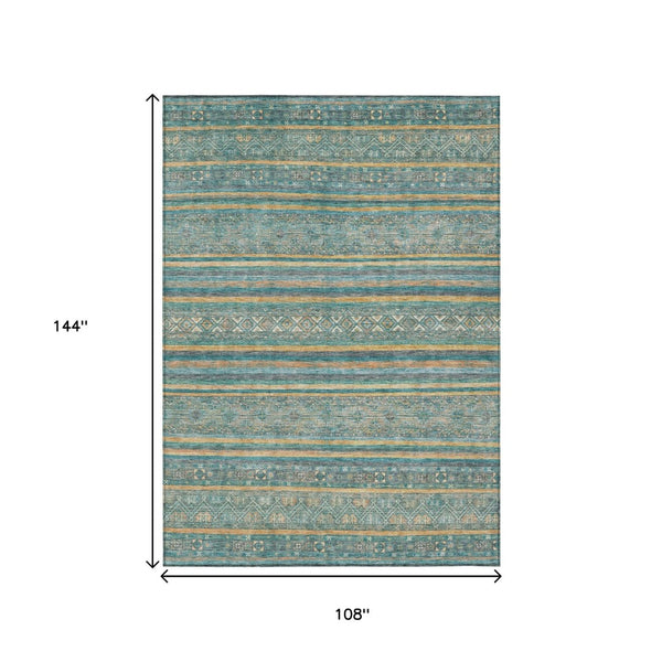 HomeRoots 5' Southwestern Washable Indoor Outdoor Rug in Teal Blue, Gold, and Taupe - Durable, Stylish Comfort 9' X 12' 615984