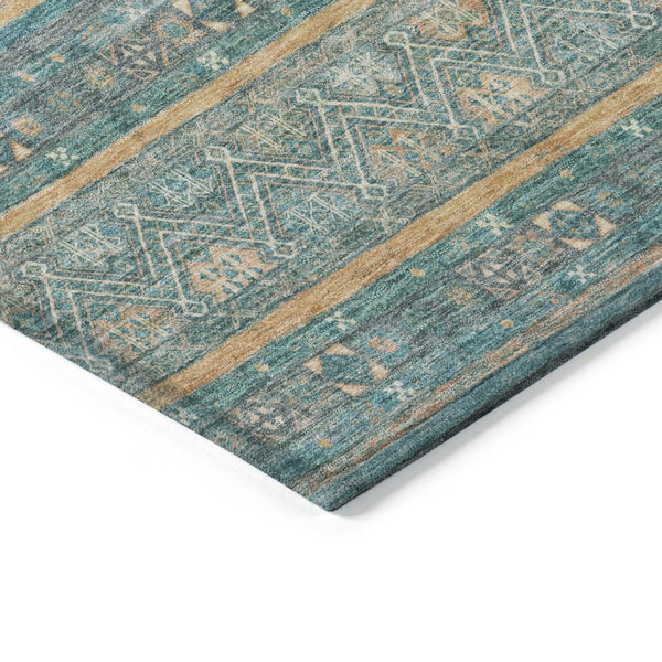 HomeRoots 5' Southwestern Washable Indoor Outdoor Rug in Teal Blue, Gold, and Taupe - Durable, Stylish Comfort 9' X 12' 615984