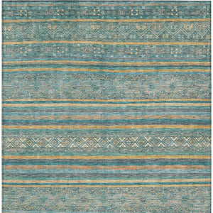 HomeRoots 5' Southwestern Washable Indoor Outdoor Rug in Teal Blue, Gold, and Taupe - Durable, Stylish Comfort 9' X 12' 615984