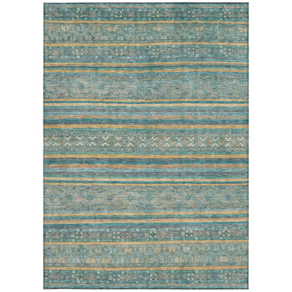 HomeRoots 5' Southwestern Washable Indoor Outdoor Rug in Teal Blue, Gold, and Taupe - Durable, Stylish Comfort 10' X 14' 615985