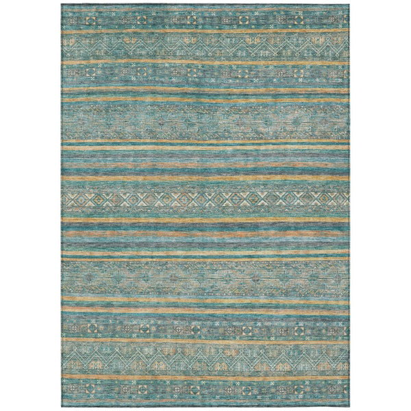 HomeRoots 5' Southwestern Washable Indoor Outdoor Rug in Teal Blue, Gold, and Taupe - Durable, Stylish Comfort 10' X 14' 615985
