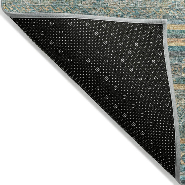 HomeRoots 5' Southwestern Washable Indoor Outdoor Rug in Teal Blue, Gold, and Taupe - Durable, Stylish Comfort 10' X 14' 615985