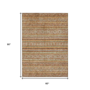 HomeRoots 5' Terra Cotta Copper and Gray Southwestern Washable Area Rug for Indoor and Outdoor Comfort 5' X 8' 615987