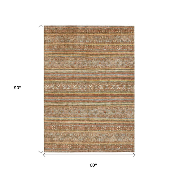 HomeRoots 5' Terra Cotta Copper and Gray Southwestern Washable Area Rug for Indoor and Outdoor Comfort 5' X 8' 615987