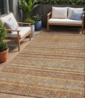 HomeRoots 5' Terra Cotta Copper and Gray Southwestern Washable Area Rug for Indoor and Outdoor Comfort 5' X 8' 615987