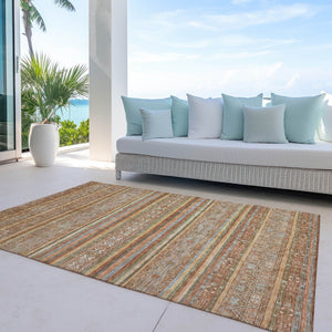 HomeRoots 5' Terra Cotta Copper and Gray Southwestern Washable Area Rug for Indoor and Outdoor Comfort 5' X 8' 615987