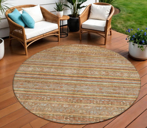 HomeRoots 5' Terra Cotta Copper and Gray Southwestern Washable Area Rug for Indoor and Outdoor Comfort 8' Round 615988